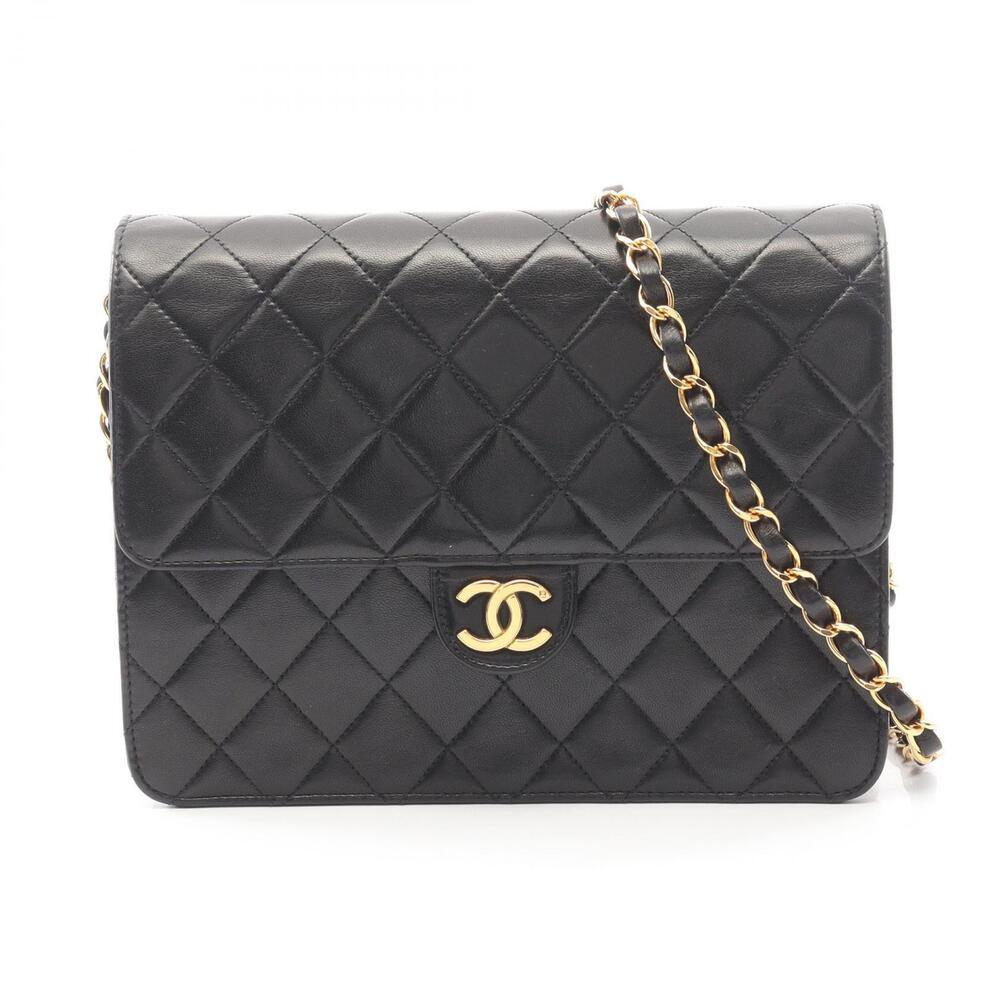 Chanel Matelasse Single Flap Shoulder Bag Lambskin Sheepskin Black